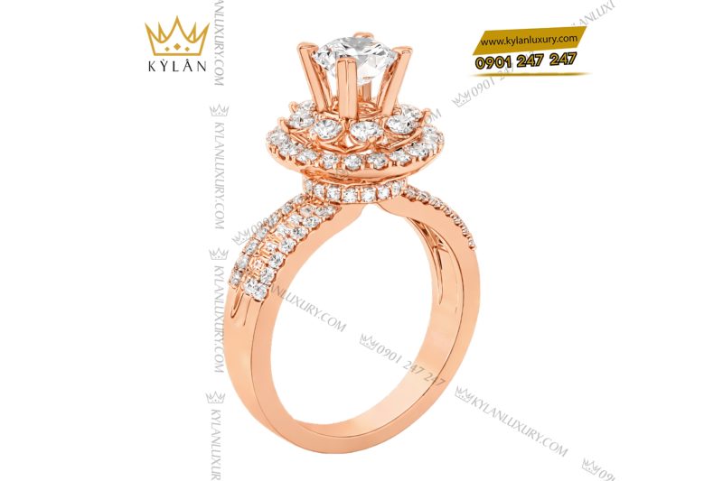 Nhẫn nữ vàng hồng Au750 đính kim cương