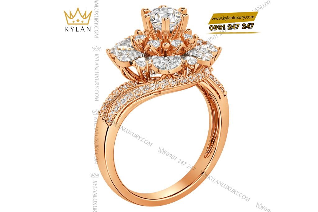 Nhẫn nữ vàng hồng Au750 đính kim cương