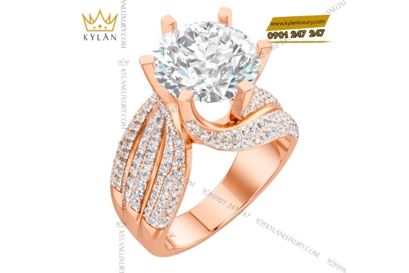 Nhẫn nữ vàng hồng Au750 đính kim cương