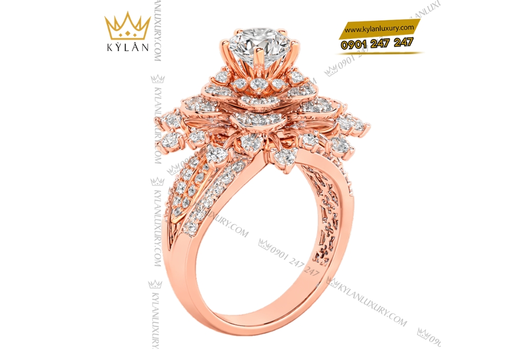 Kỳ Lân Luxury Nhan nu vang hong Au750 dinh kim cuong 3 5 Nhẫn nữ vàng hồng Au750 đính kim cương