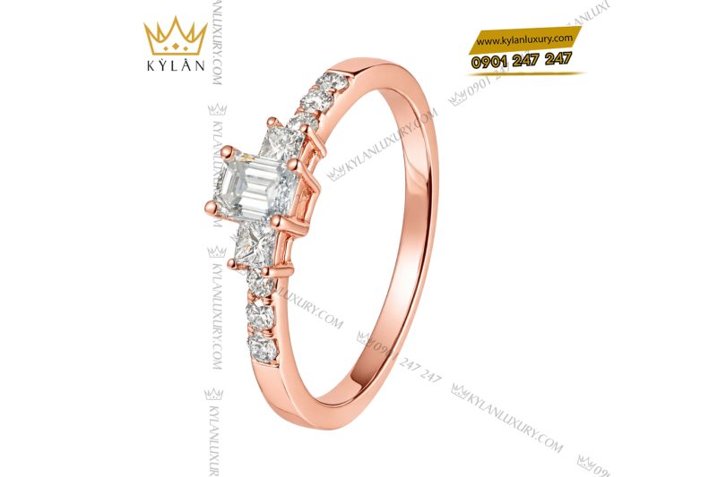 Nhẫn nữ vàng hồng Au750 đính kim cương