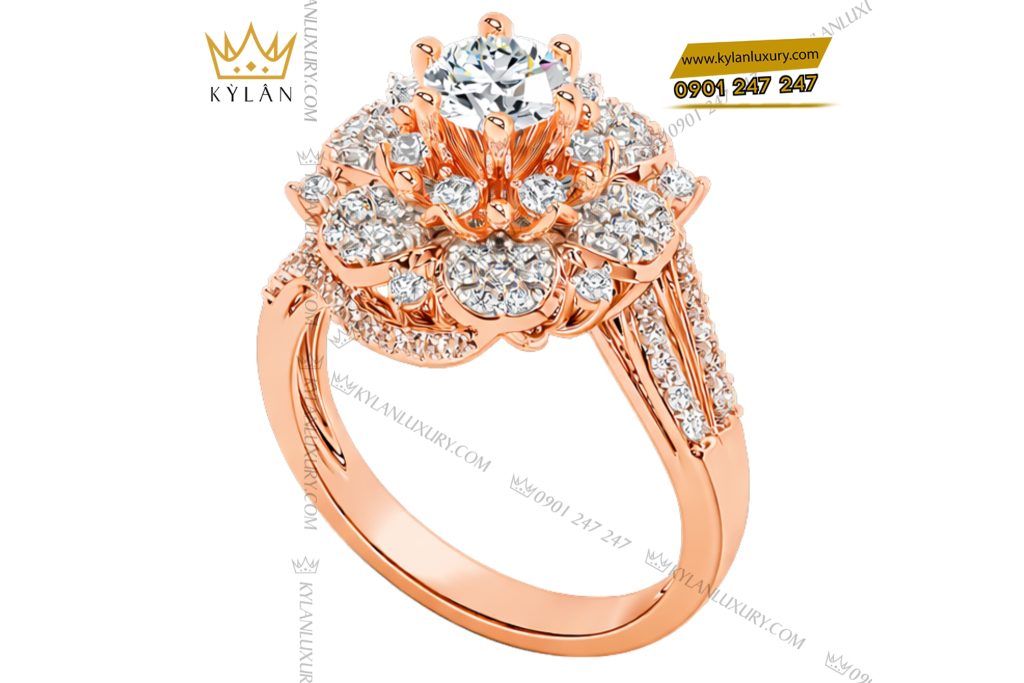 Nhẫn nữ vàng hồng Au750 đính kim cương