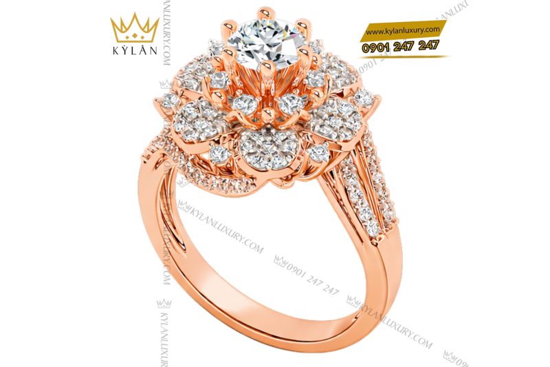Nhẫn nữ vàng hồng Au750 đính kim cương
