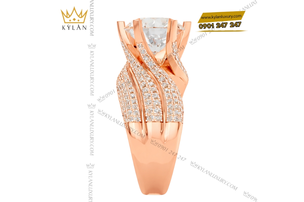 Nhẫn nữ vàng hồng Au750 đính kim cương