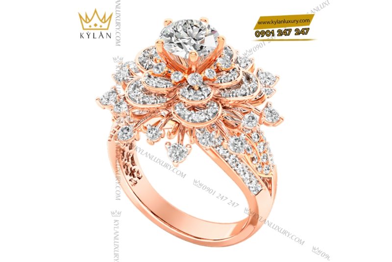 Nhẫn nữ vàng hồng Au750 đính kim cương