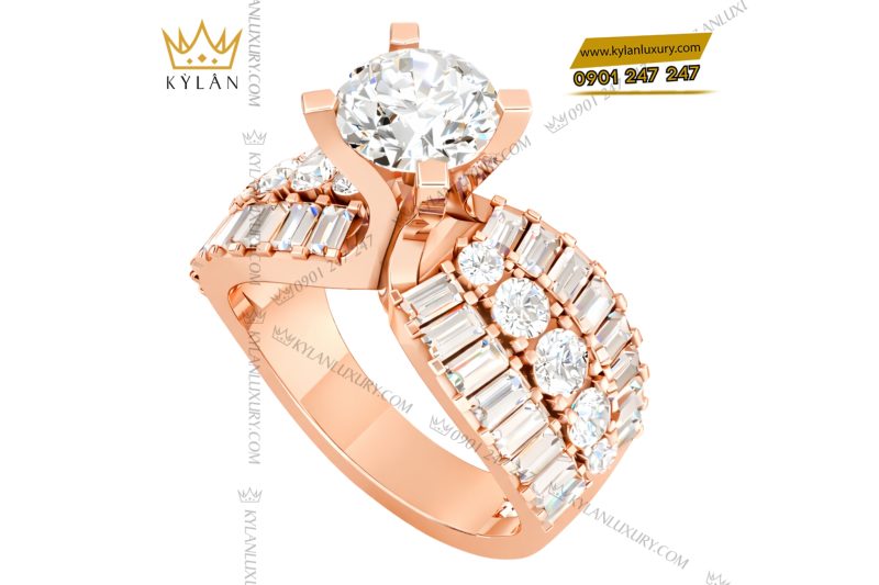 Nhẫn nữ vàng hồng Au750 đính kim cương