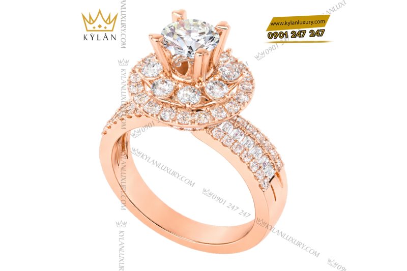 Nhẫn nữ vàng hồng Au750 đính kim cương