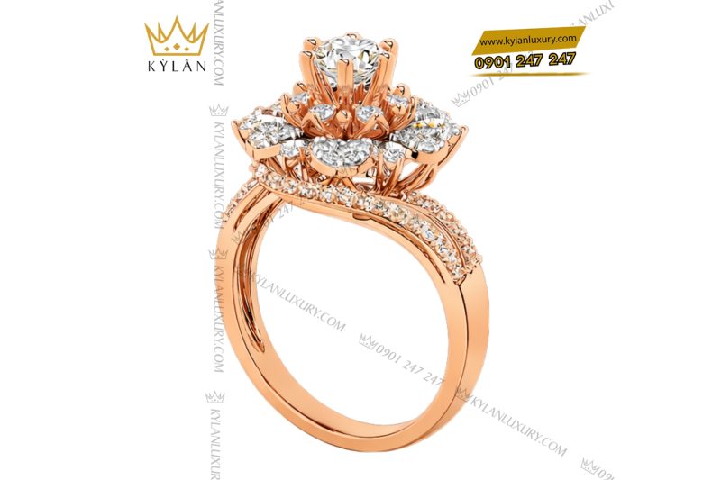 Nhẫn nữ vàng hồng Au750 đính kim cương