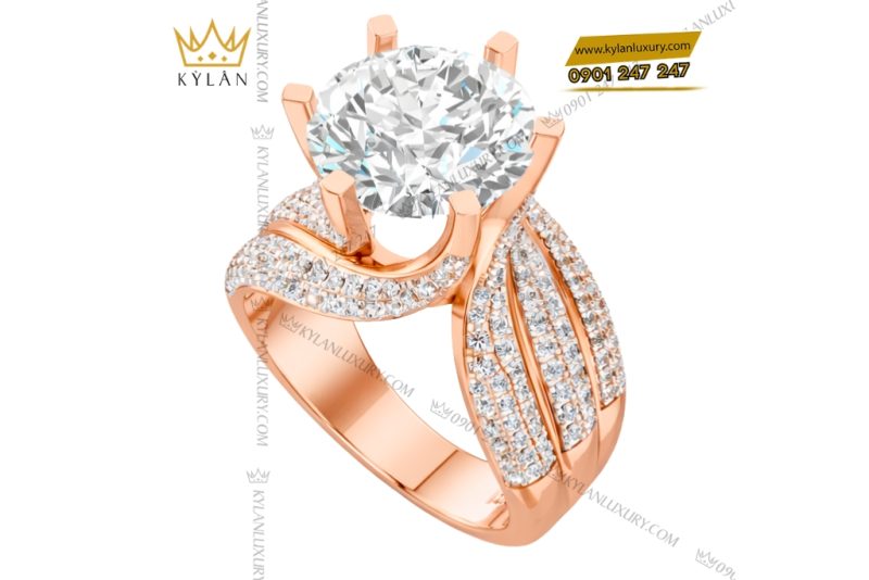 Nhẫn nữ vàng hồng Au750 đính kim cương
