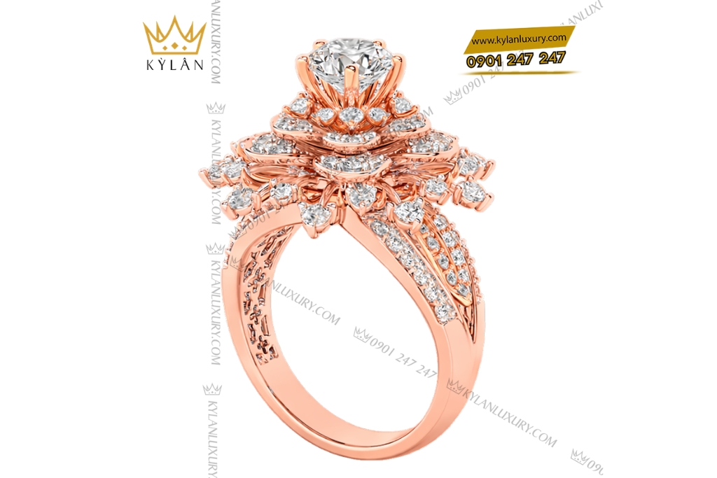 Kỳ Lân Luxury Nhan nu vang hong Au750 dinh kim cuong 5 5 Nhẫn nữ vàng hồng Au750 đính kim cương