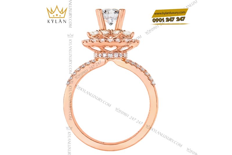Nhẫn nữ vàng hồng Au750 đính kim cương