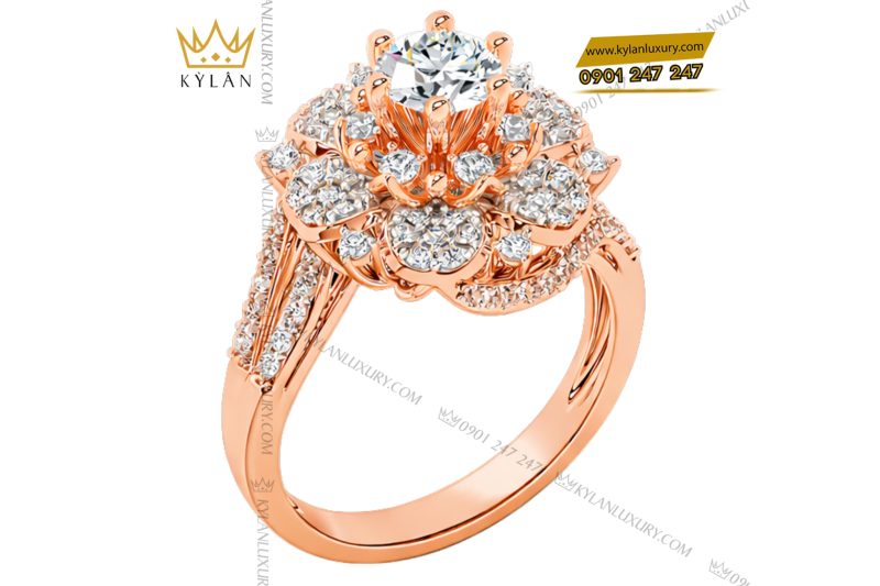 Nhẫn nữ vàng hồng Au750 đính kim cương