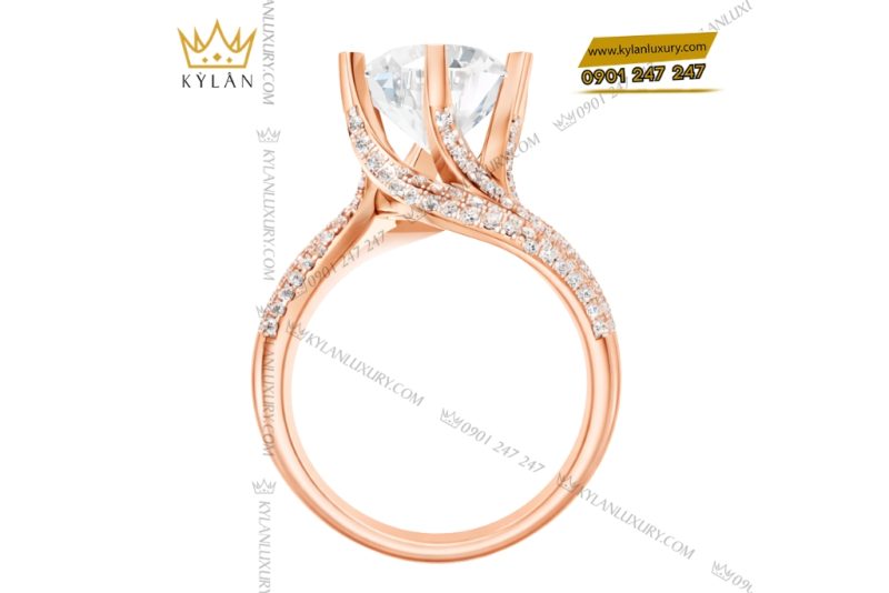 Nhẫn nữ vàng hồng Au750 đính kim cương