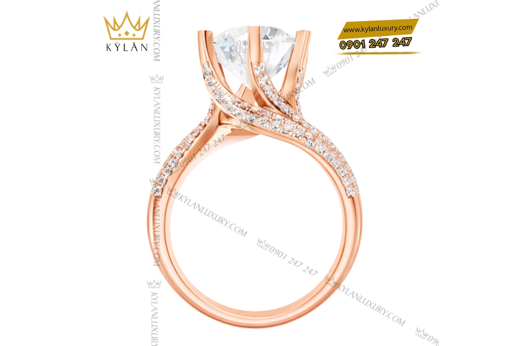 Kỳ Lân Luxury Nhan nu vang hong Au750 dinh kim cuong 6 4 Nhẫn nữ vàng hồng Au750 đính kim cương