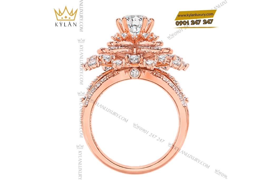 Nhẫn nữ vàng hồng Au750 đính kim cương