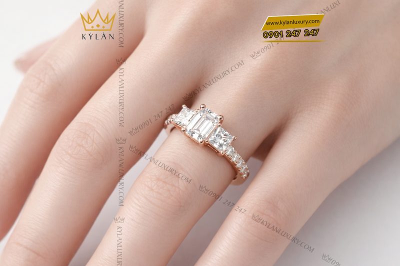 Nhẫn nữ vàng hồng Au750 đính kim cương