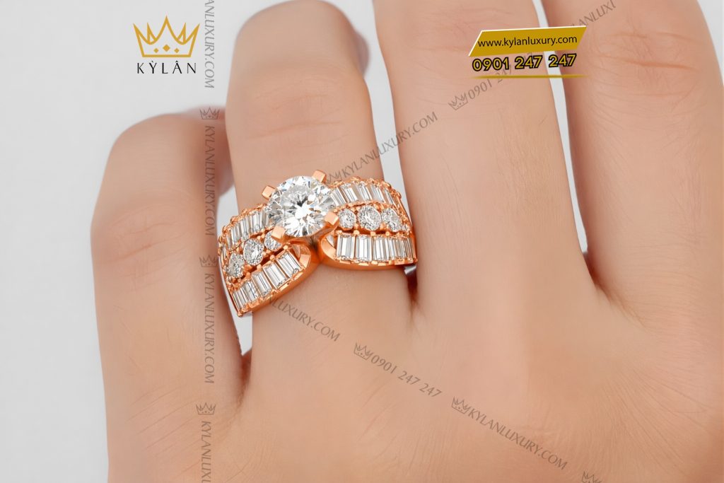 Nhẫn nữ vàng hồng Au750 đính kim cương