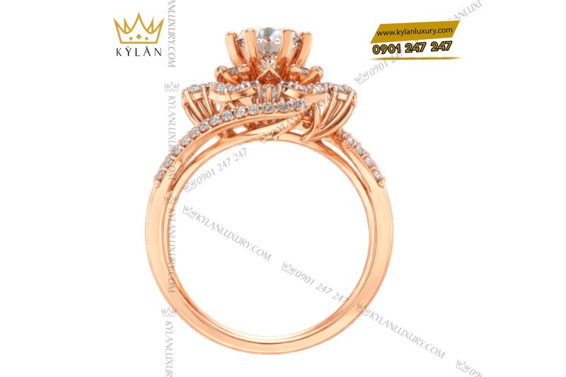 Nhẫn nữ vàng hồng Au750 đính kim cương
