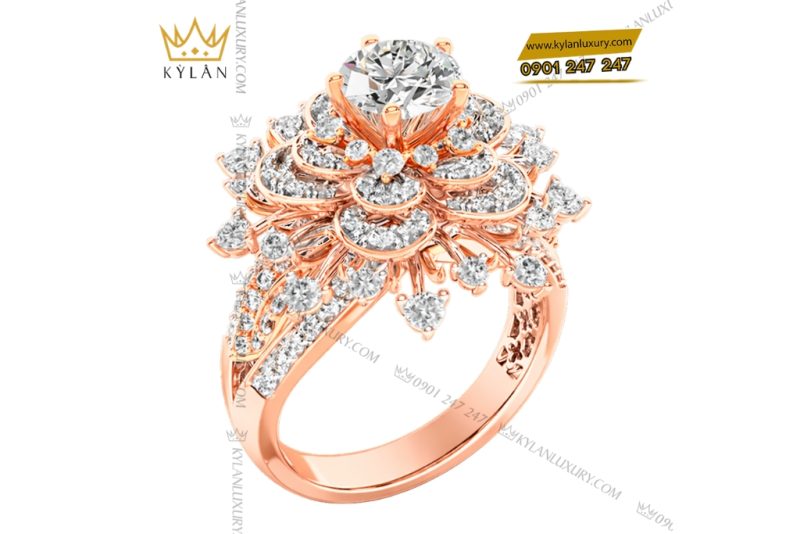 Nhẫn nữ vàng hồng Au750 đính kim cương