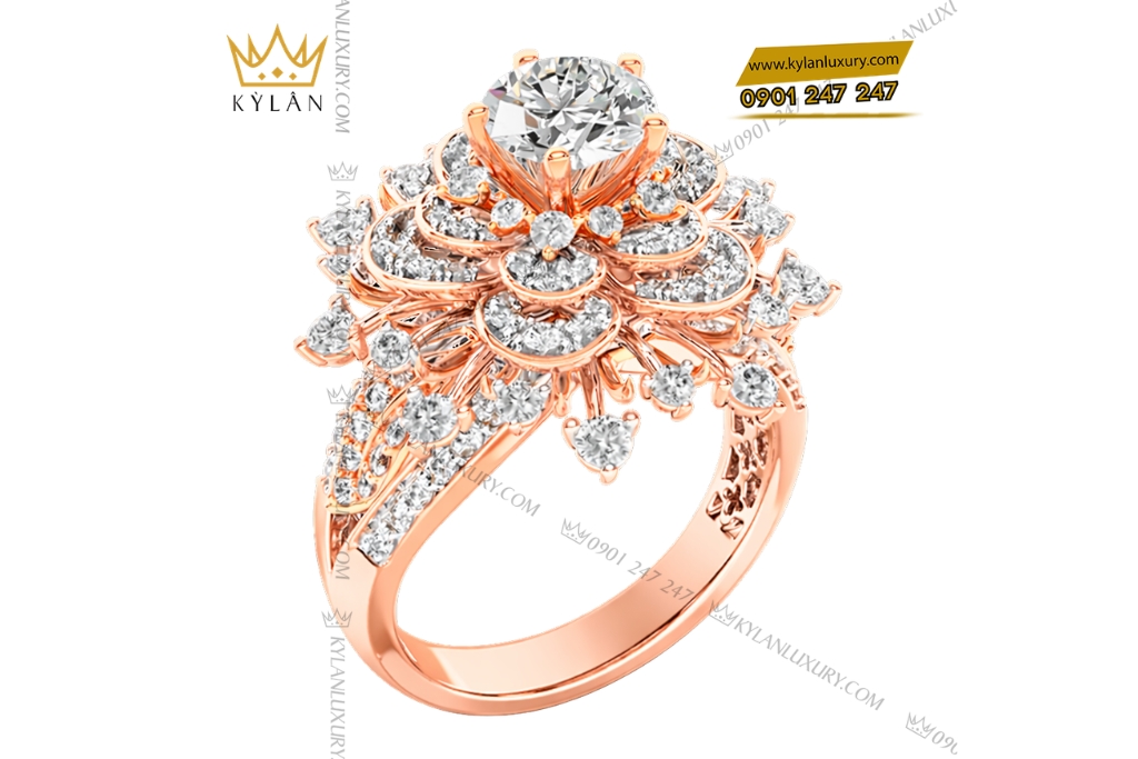 Kỳ Lân Luxury Nhan nu vang hong Au750 dinh kim cuong 7 5 Nhẫn nữ vàng hồng Au750 đính kim cương