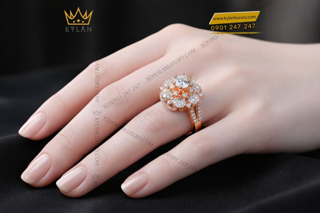 Kỳ Lân Luxury Nhan nu vang hong Au750 dinh kim cuong 8 3 Nhẫn nữ vàng hồng Au750 đính kim cương