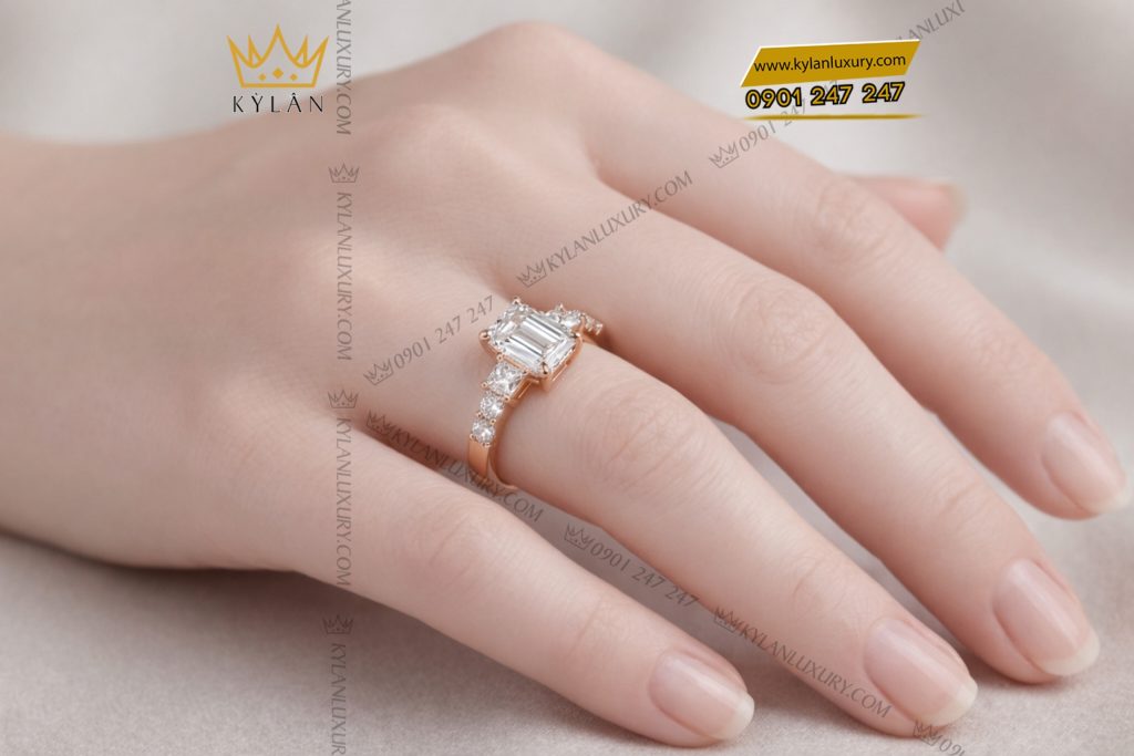 Nhẫn nữ vàng hồng Au750 đính kim cương