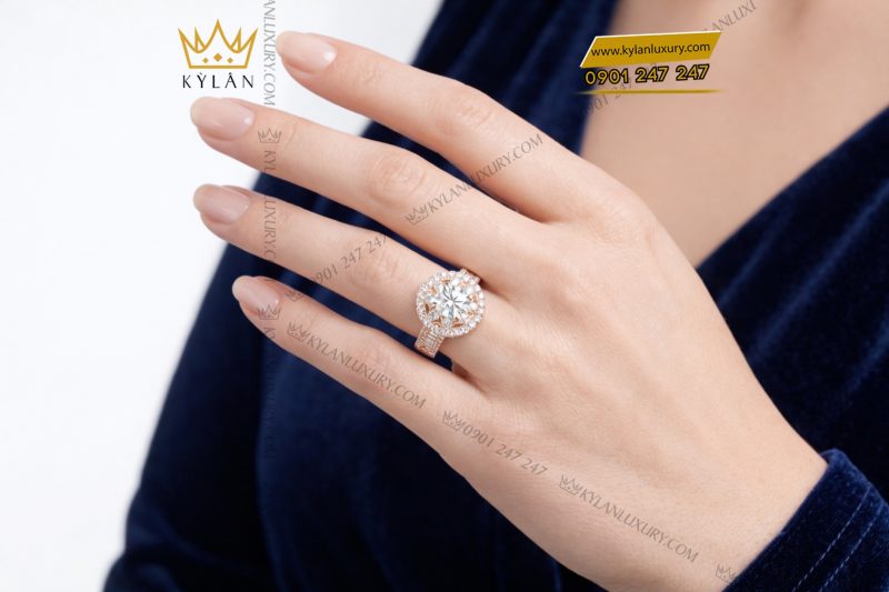 Nhẫn nữ vàng hồng Au750 đính kim cương