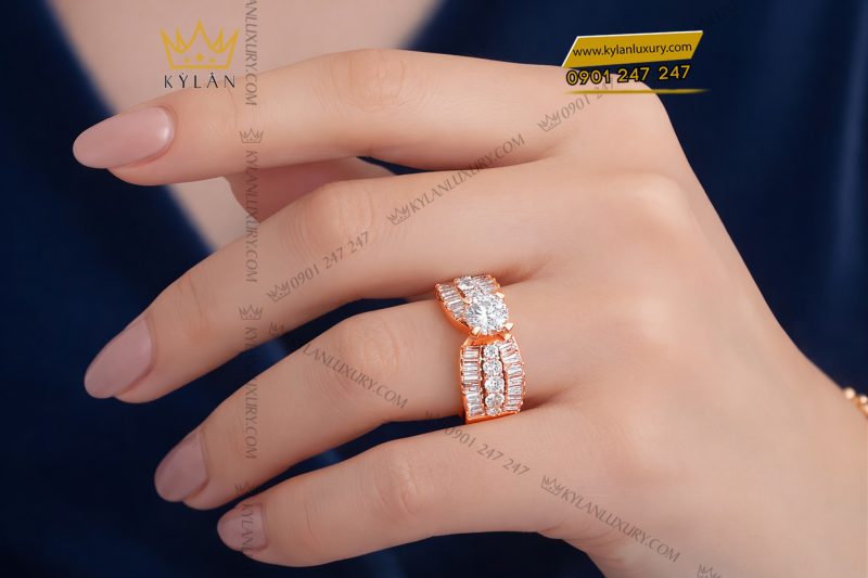 Nhẫn nữ vàng hồng Au750 đính kim cương