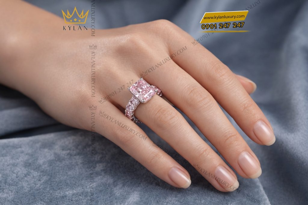 Nhẫn nữ vàng trắng Au750 đính đá sapphire hồng 