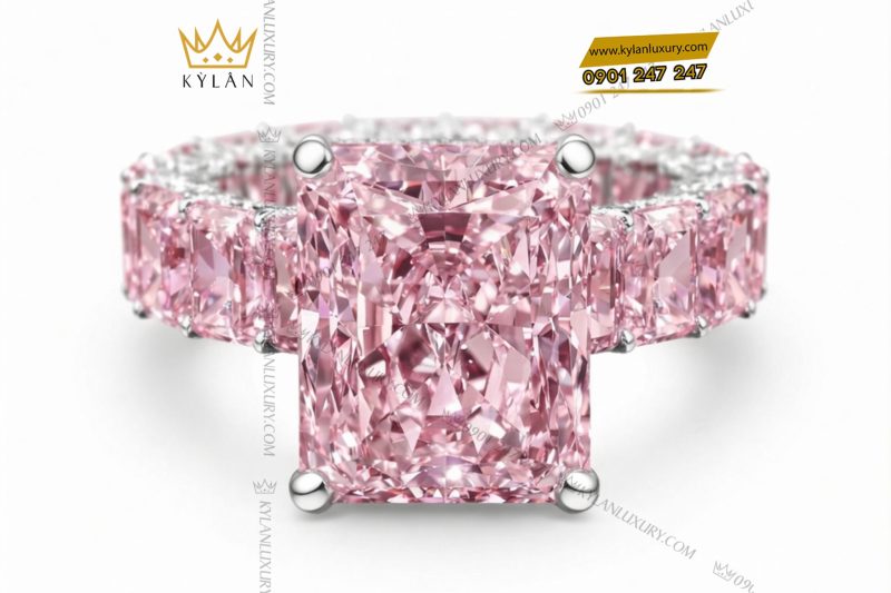 Nhẫn nữ vàng trắng Au750 đính đá sapphire hồng