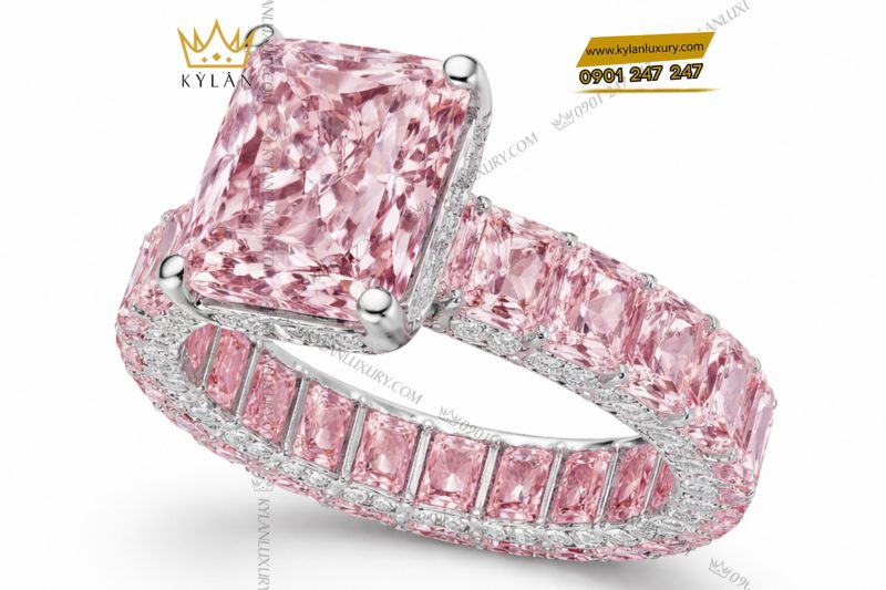 Nhẫn nữ vàng trắng Au750 đính đá sapphire hồng