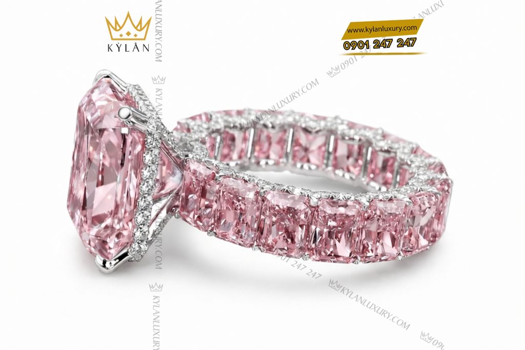 Kỳ Lân Luxury Nhan nu vang trang Au750 dinh da sapphire hong 4 Nhẫn nữ vàng trắng Au750 đính đá sapphire hồng