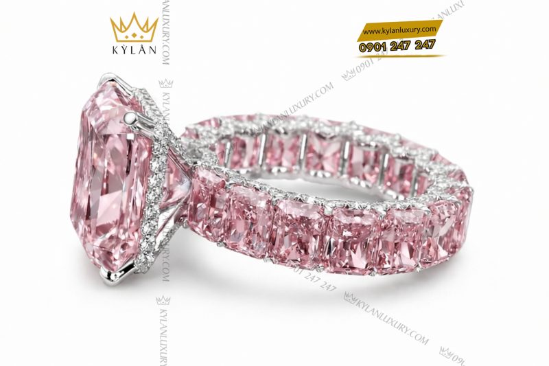 Nhẫn nữ vàng trắng Au750 đính đá sapphire hồng