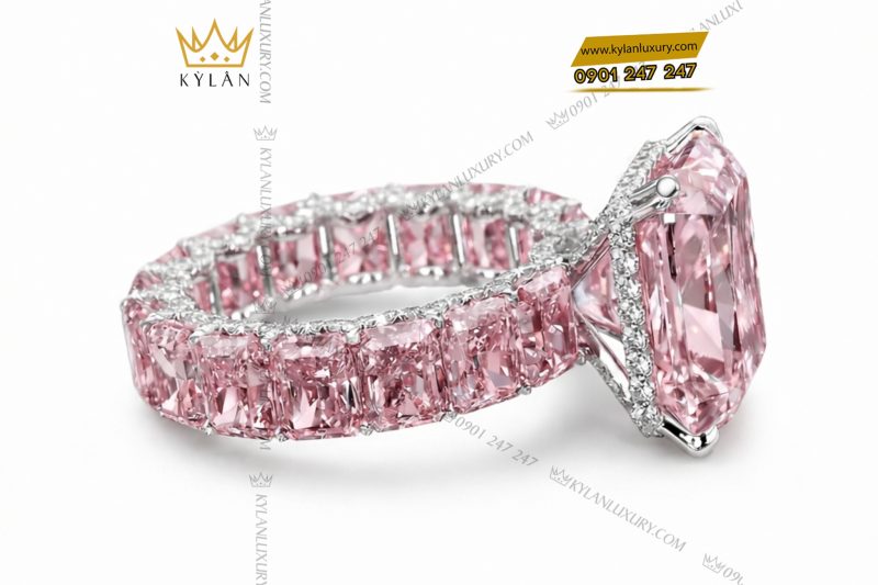 Nhẫn nữ vàng trắng Au750 đính đá sapphire hồng