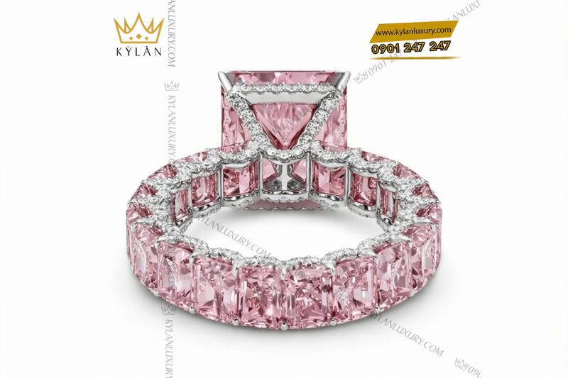 Nhẫn nữ vàng trắng Au750 đính đá sapphire hồng