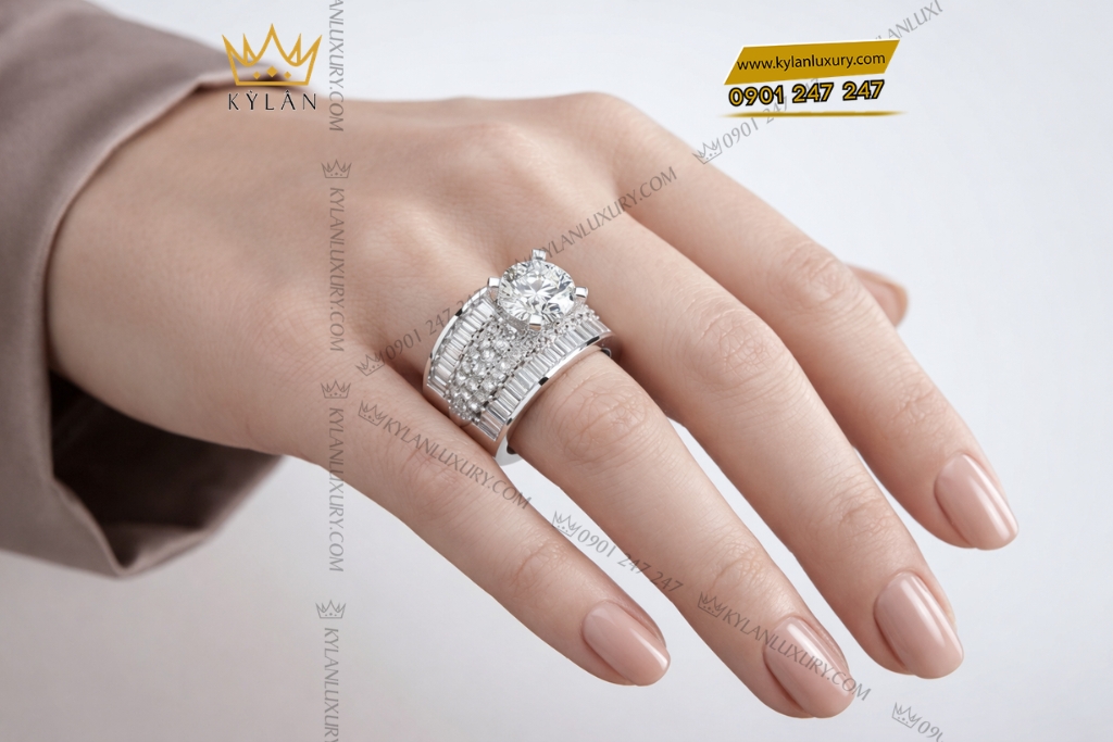 Kỳ Lân Luxury Nhan nu vang trang Au750 dinh kim cuong 10 1 Nhẫn nữ vàng trắng Au750 đính kim cương