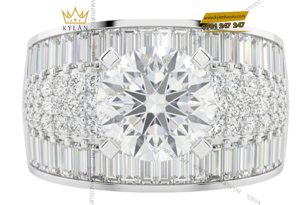 Nhẫn nữ vàng trắng Au750 đính kim cương