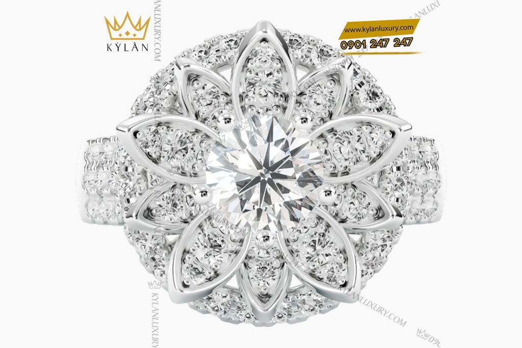 Nhẫn nữ vàng trắng Au750 đính kim cương