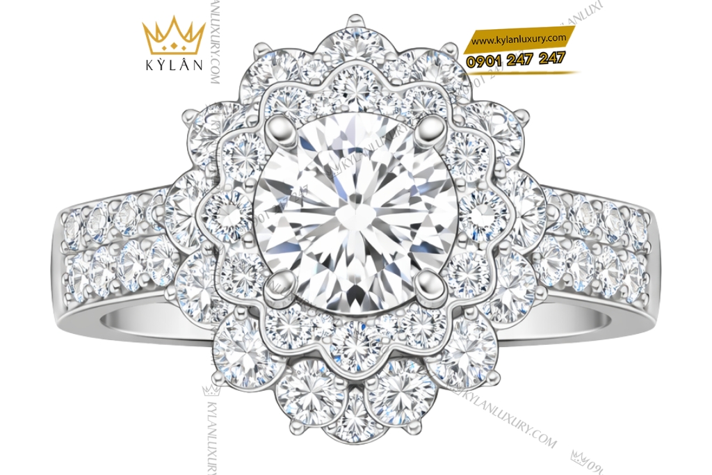 Nhẫn nữ vàng trắng Au750 đính kim cương