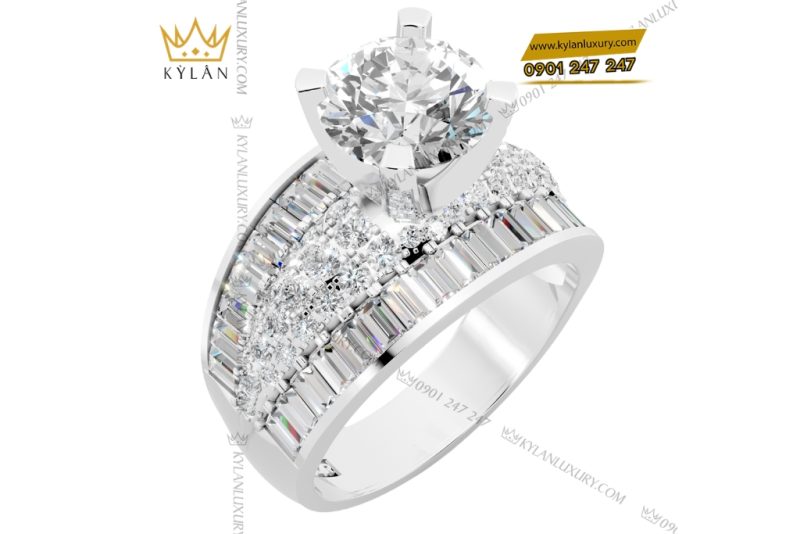 Nhẫn nữ vàng trắng Au750 đính kim cương