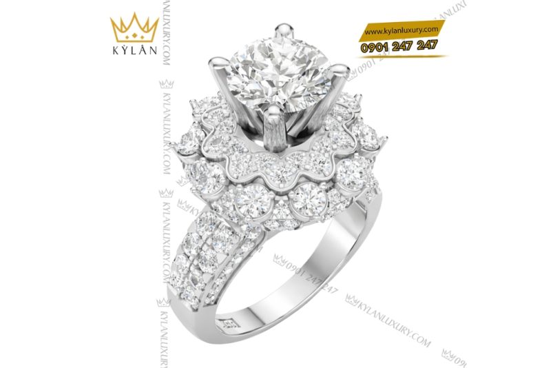 Nhẫn nữ vàng trắng Au750 đính kim cương