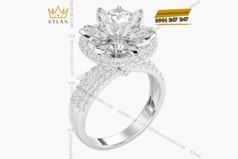 Nhẫn nữ vàng trắng Au750 đính kim cương