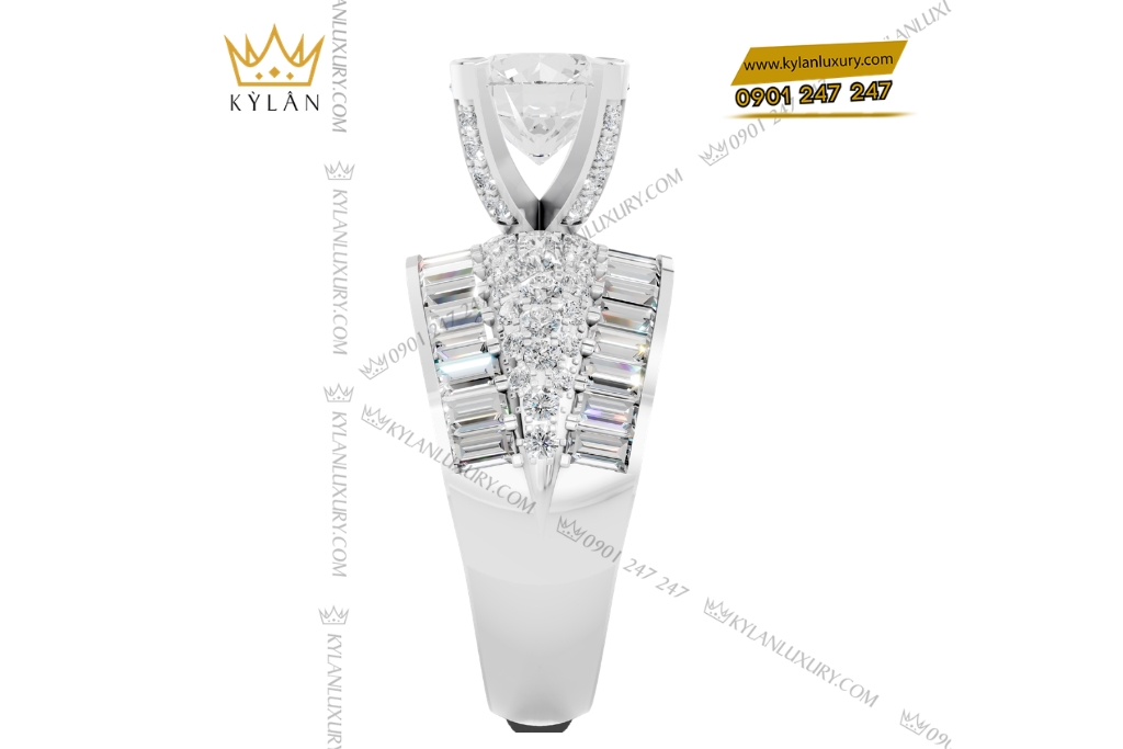 Nhẫn nữ vàng trắng Au750 đính kim cương