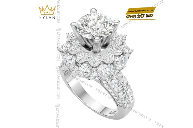 Nhẫn nữ vàng trắng Au750 đính kim cương