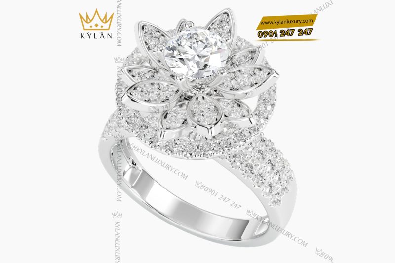 Nhẫn nữ vàng trắng Au750 đính kim cương