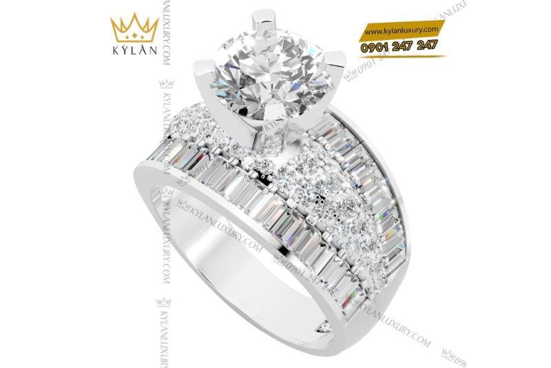 Nhẫn nữ vàng trắng Au750 đính kim cương
