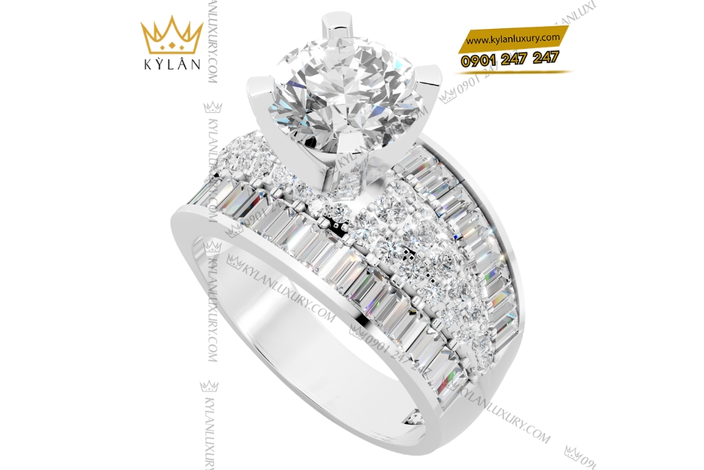 Nhẫn nữ vàng trắng Au750 đính kim cương