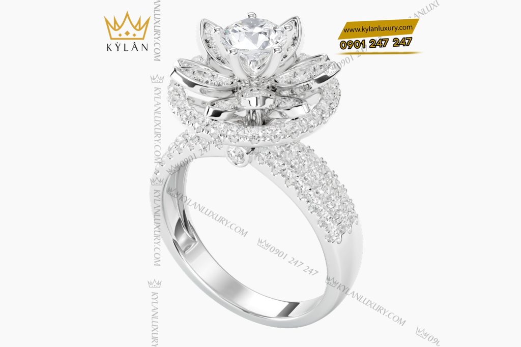 Kỳ Lân Luxury Nhan nu vang trang Au750 dinh kim cuong 5 Nhẫn nữ vàng trắng Au750 đính kim cương