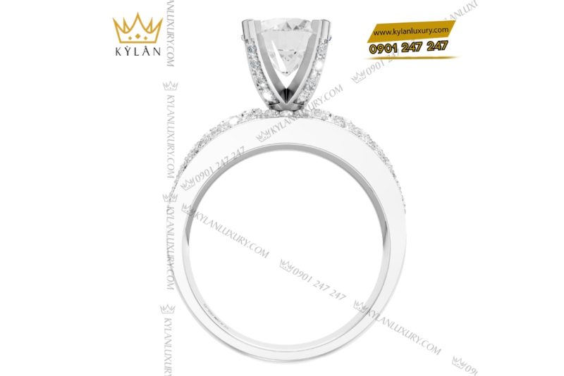 Nhẫn nữ vàng trắng Au750 đính kim cương