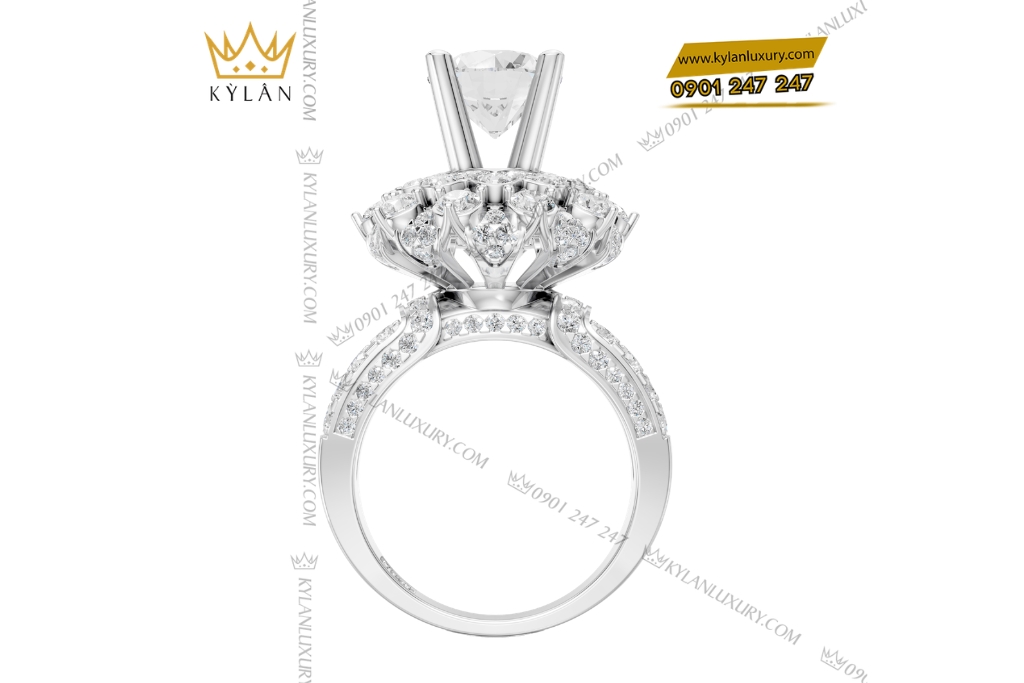 Nhẫn nữ vàng trắng Au750 đính kim cương